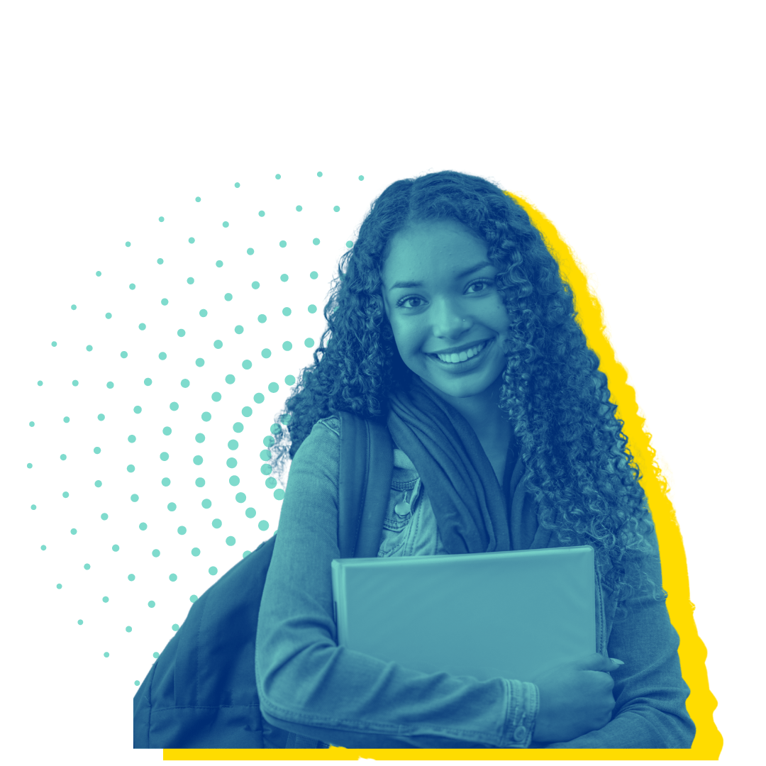 Are you ready to apply? Smiling student holding notebook